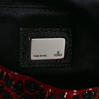 Fendi Embroidered Lizard Beaded Mini Mama Baguette Black Red 6 of 13