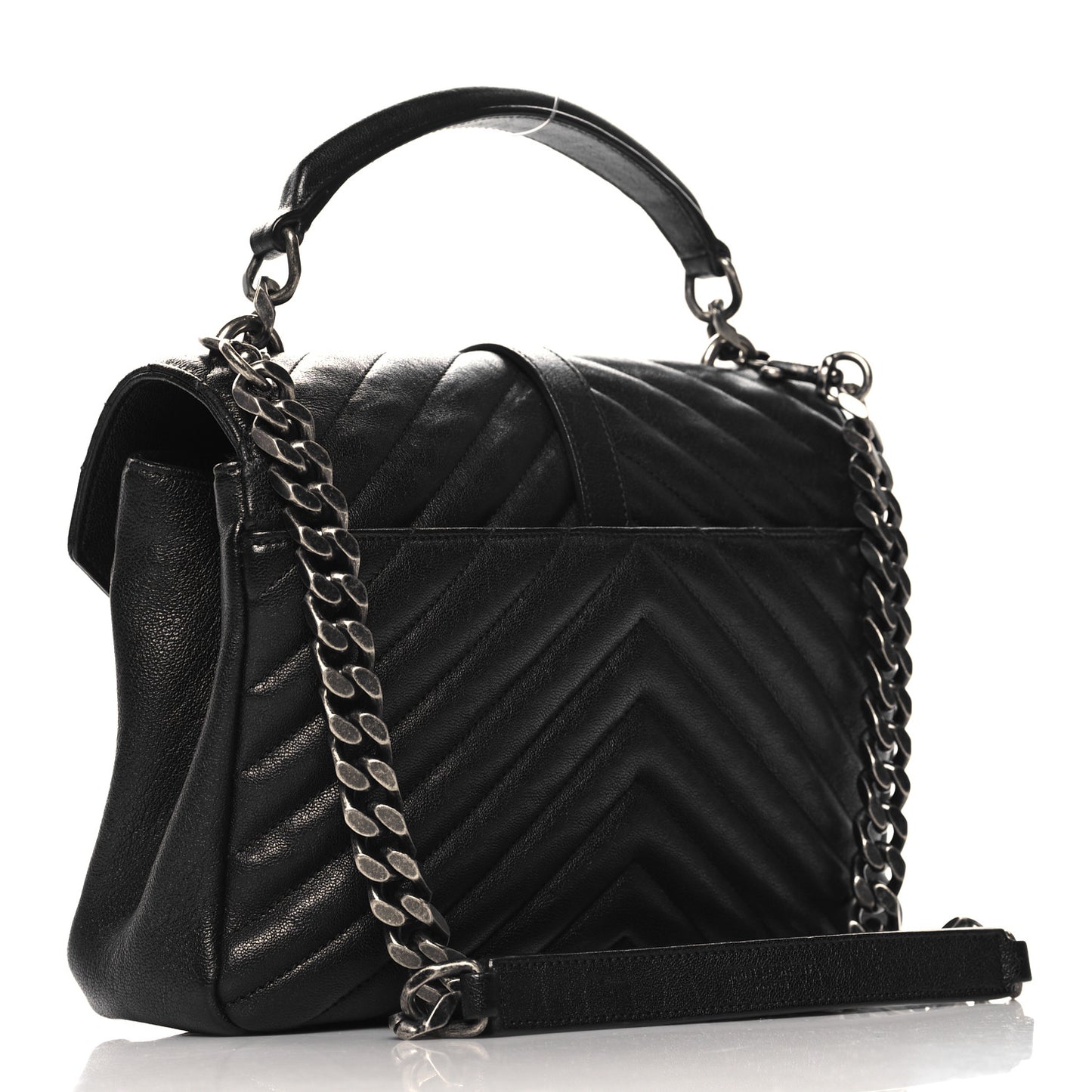 Sheepskin Matelasse Chevron Monogram Medium College Bag Black