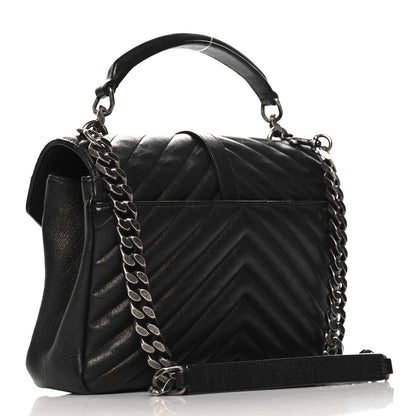 Saint Laurent Sheepskin Matelasse Chevron Monogram Medium College Bag Black 3 of 11