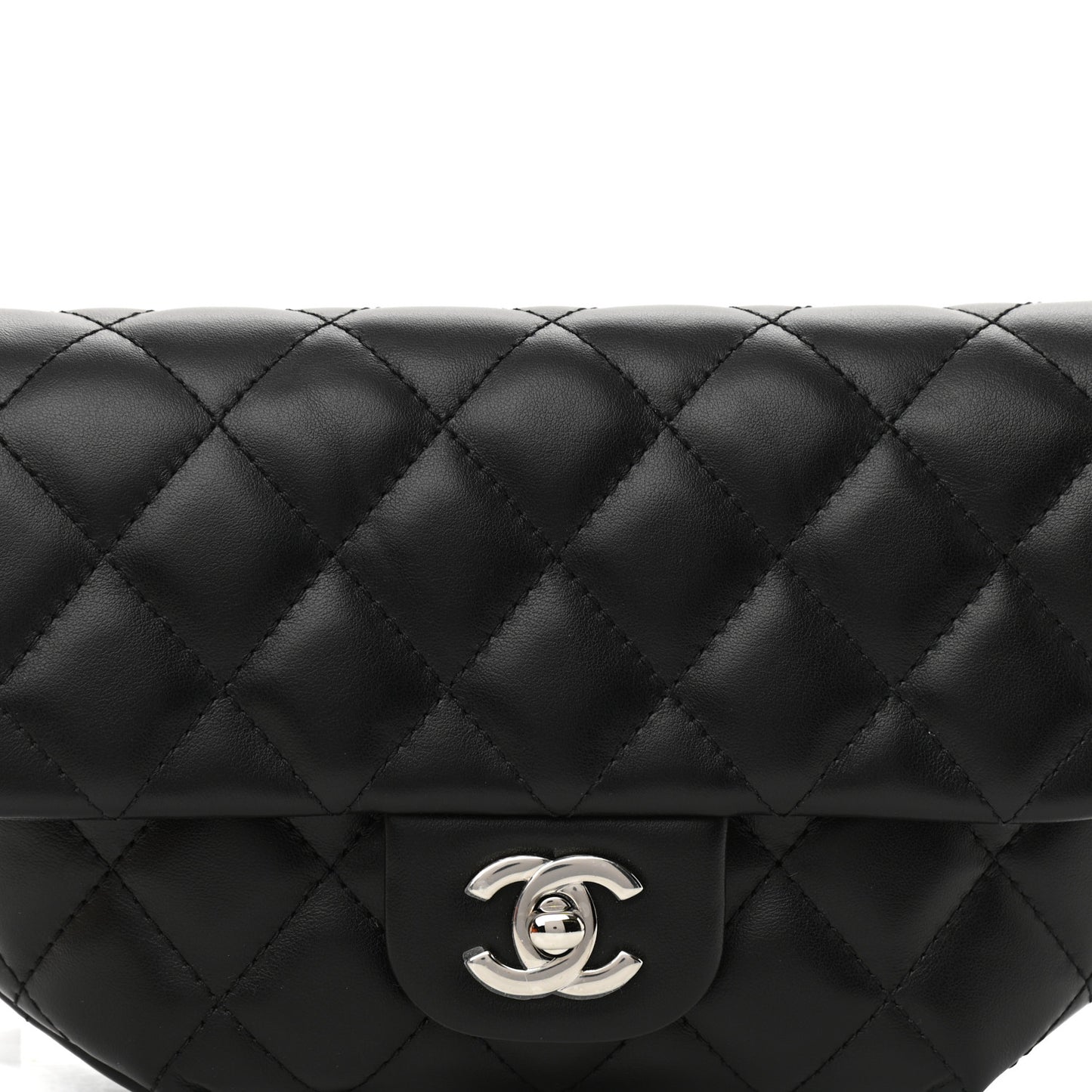 Calfskin Quilted CC Uniform Flap Belt Bag Black