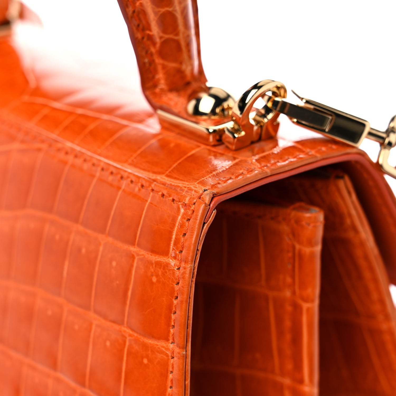 Salvatore Ferragamo Crocodile Gancini 2-Way Top Handle Bag Orange