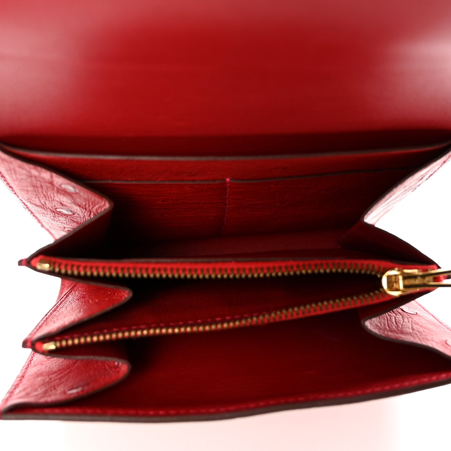 Ostrich Constance Short Wallet Rouge Vif