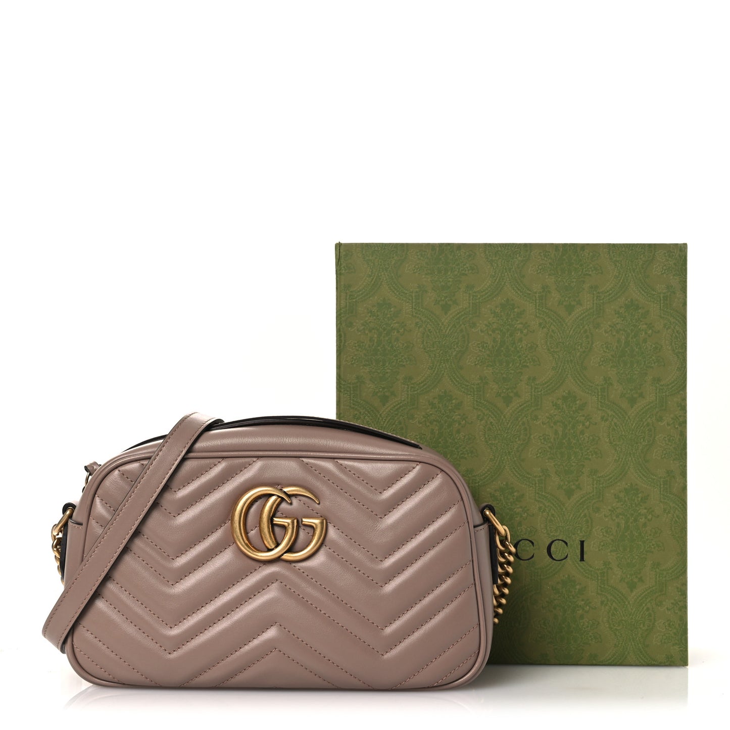 Calfskin Matelasse Small GG Marmont Chain Shoulder Bag Porcelain Rose