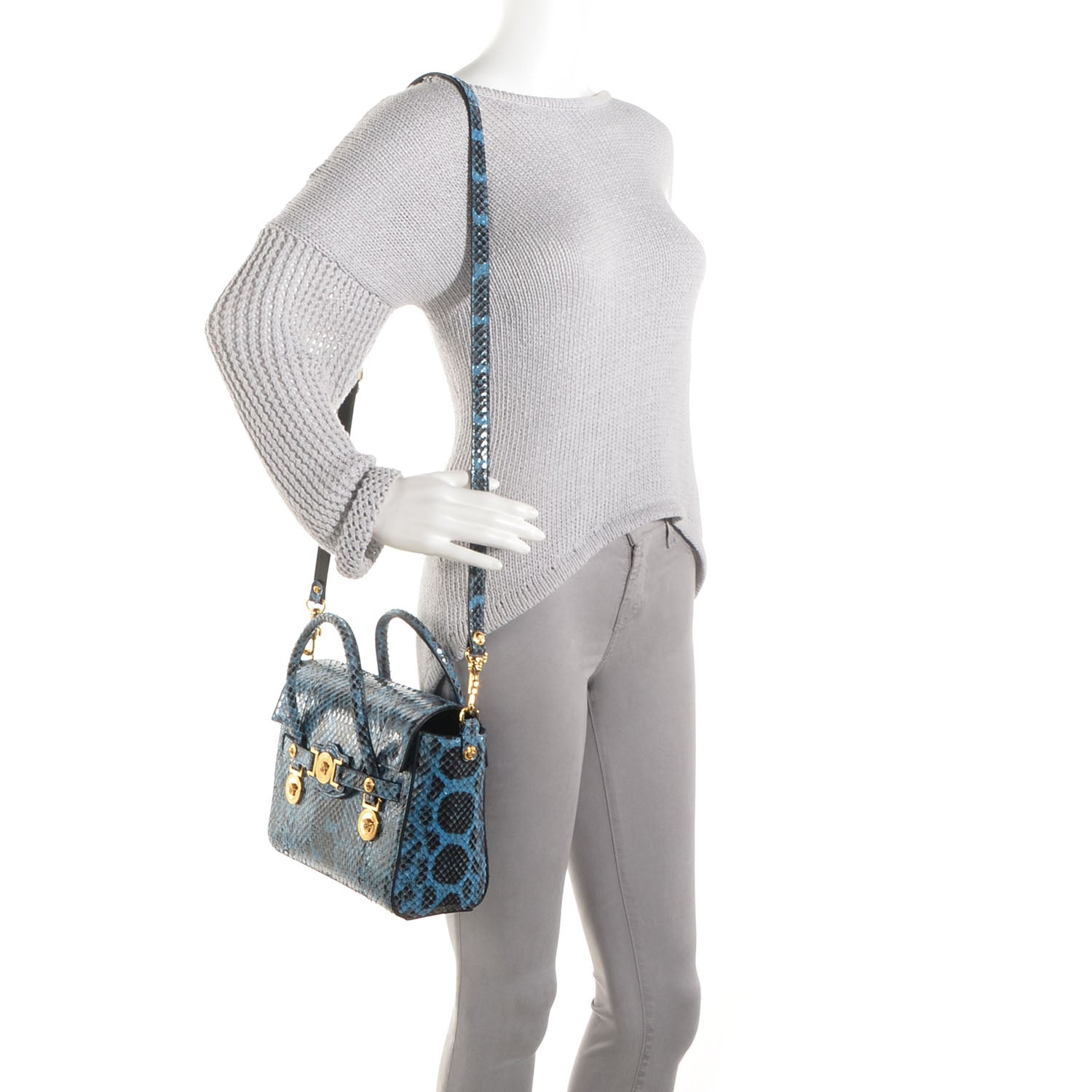 Versace Watersnake Embossed Small Signature Tote Saphire Gold 2 of 8