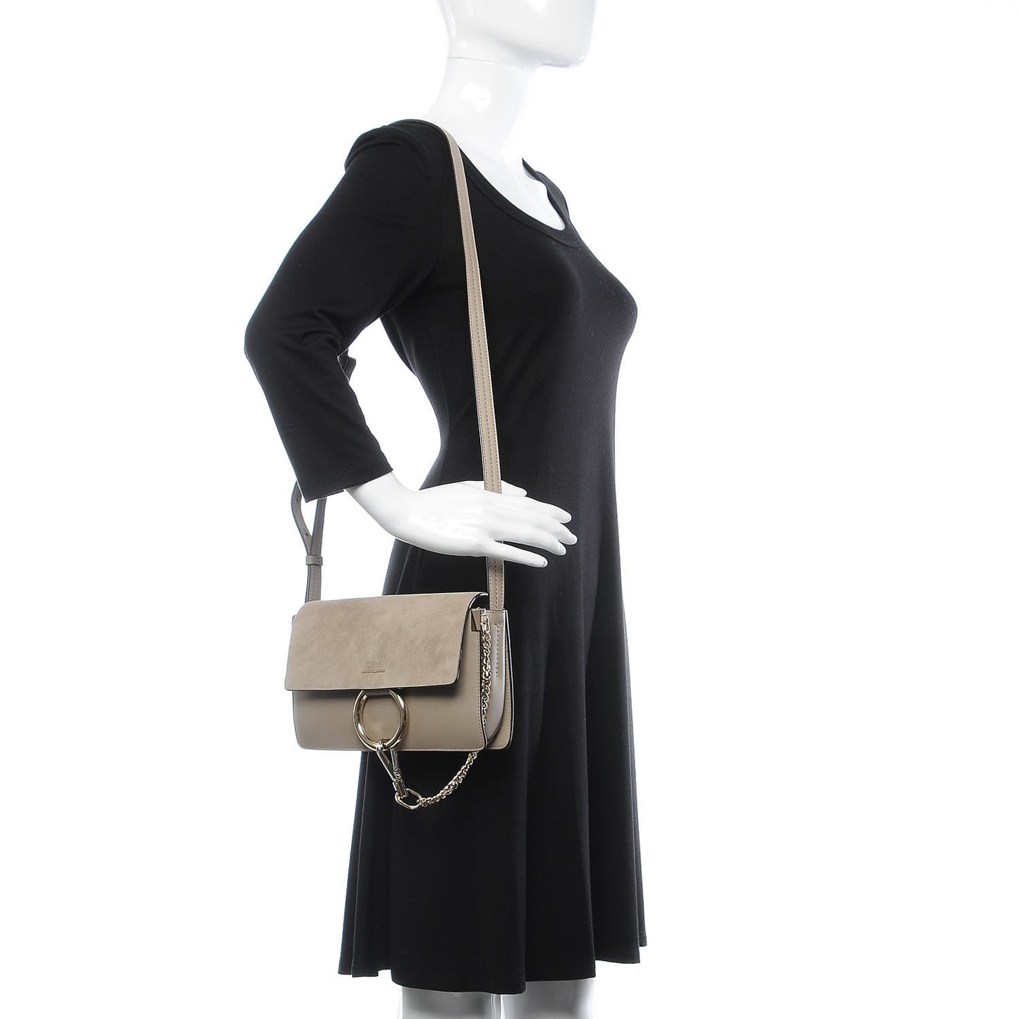 Suede Calfskin Small Faye Shoulder Bag Motty Grey