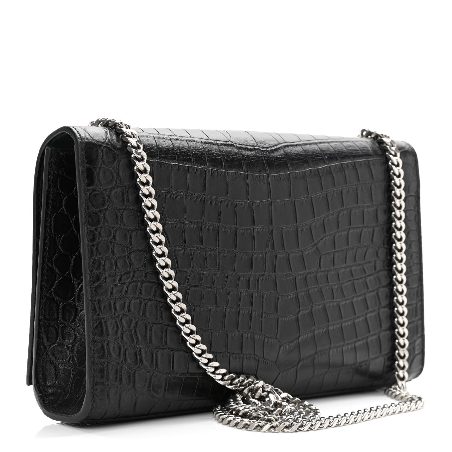 Saint Laurent Calfskin Crocodile Embossed Medium Classic Monogram Kate Tassel Satchel Black 3 of 11