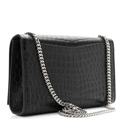 Saint Laurent Calfskin Crocodile Embossed Medium Classic Monogram Kate Tassel Satchel Black 3 of 11