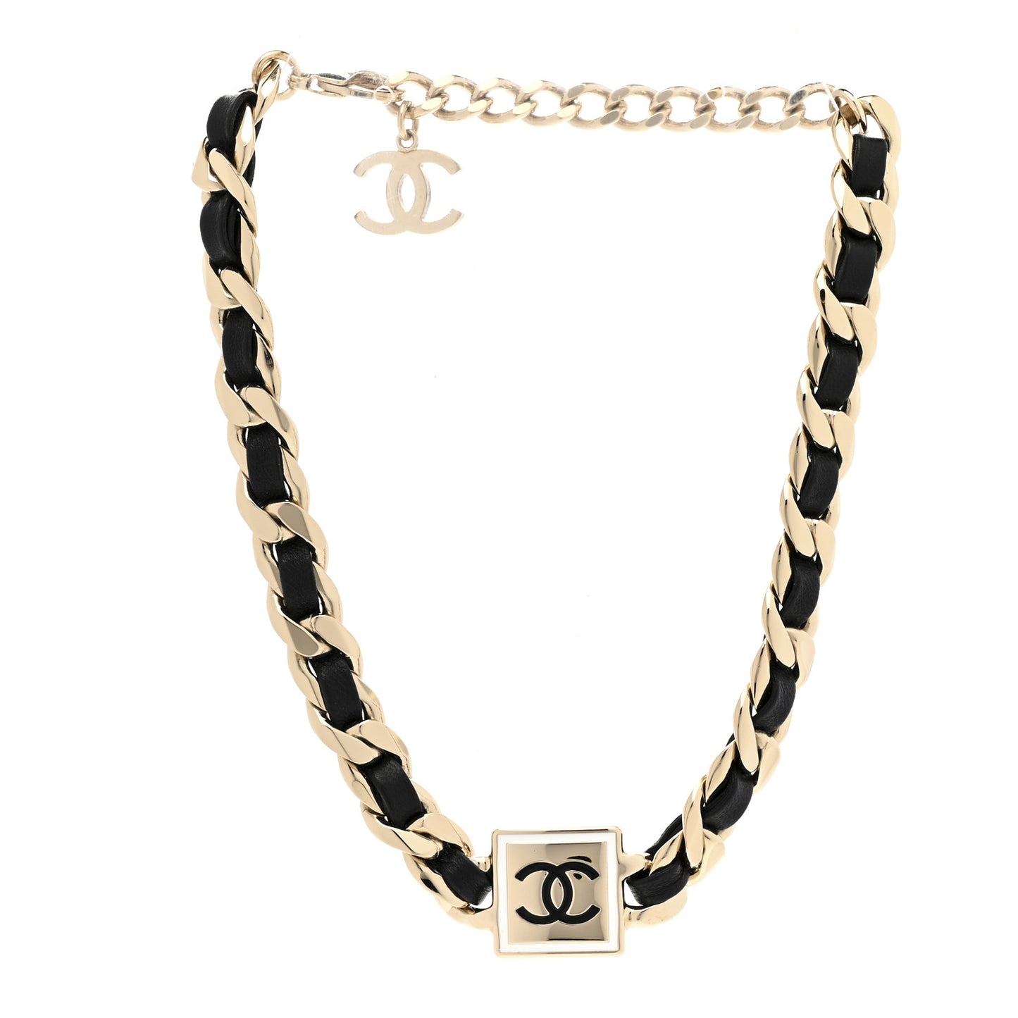 Metal Lambskin CC Square Choker Gold Black White