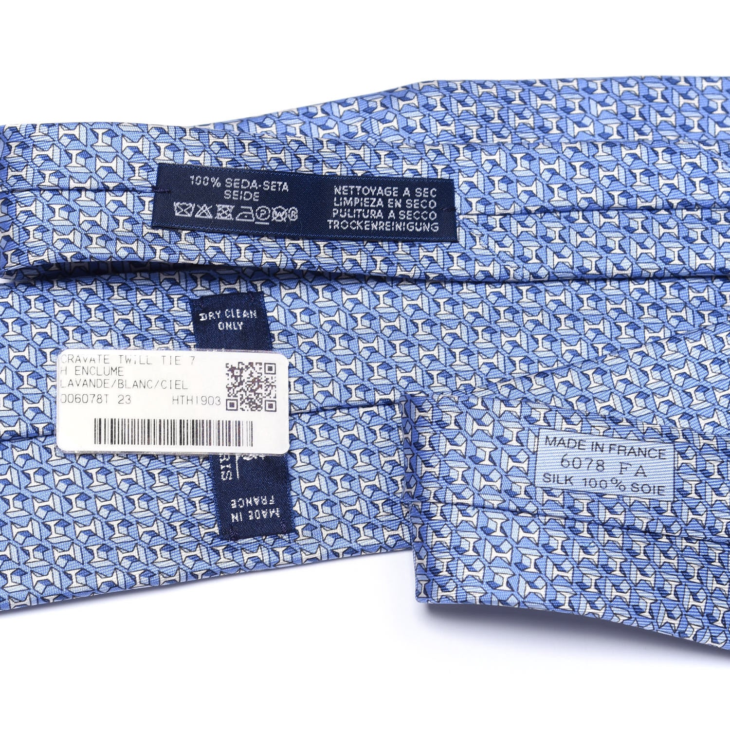 Hermes Silk Twill Mens H Enclume Neck Tie Lavande White Ciel 3 of 3
