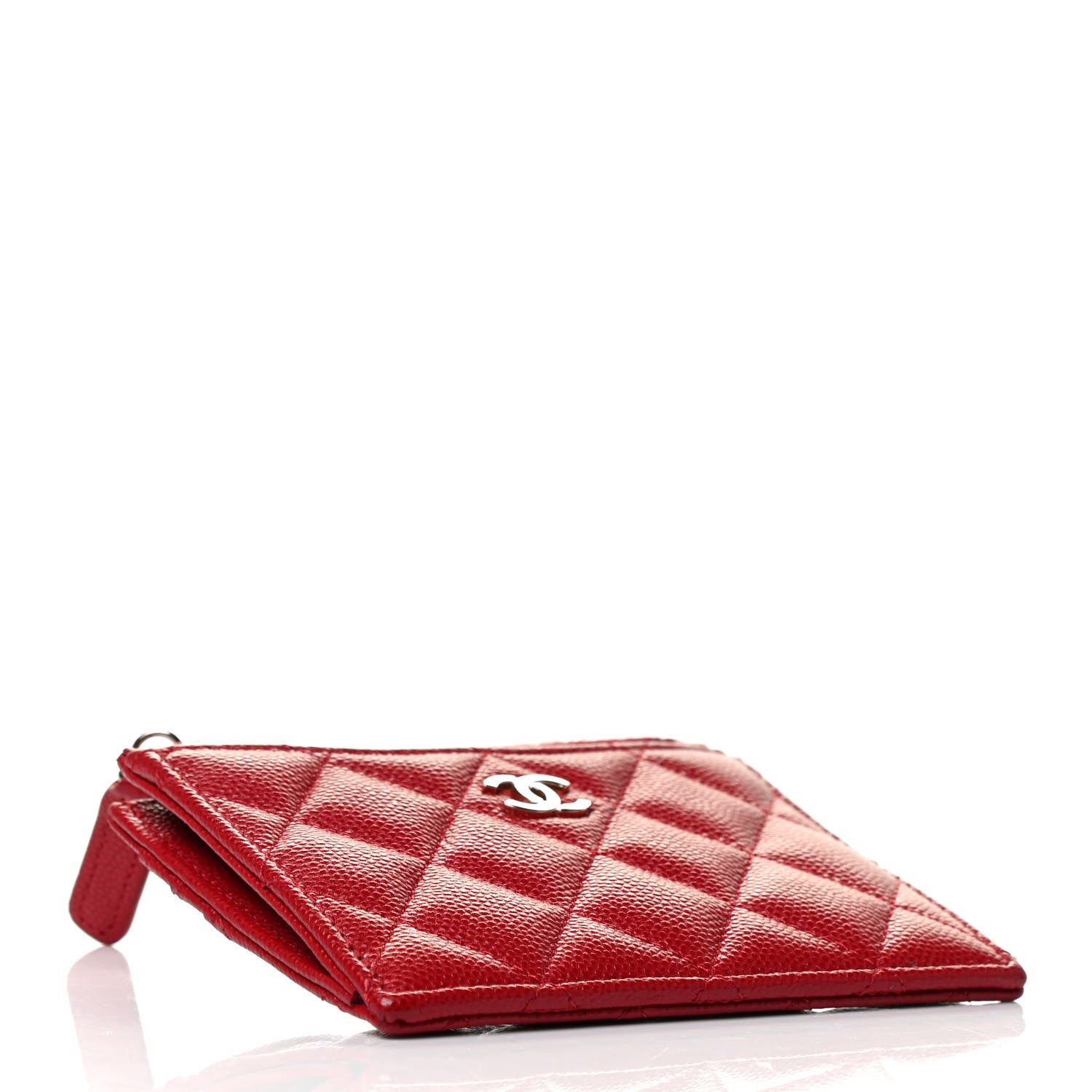 Chanel Caviar Quilted CC Zip Card Holder Red 3 of 6