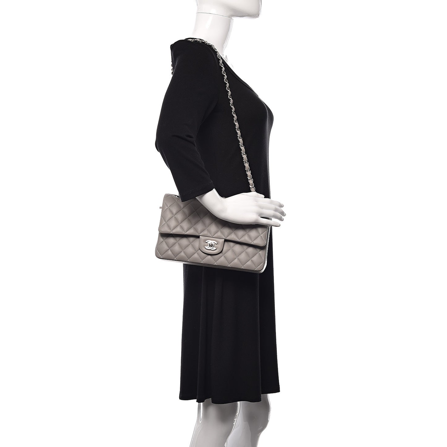 Lambskin Quilted Medium Double Flap Grey