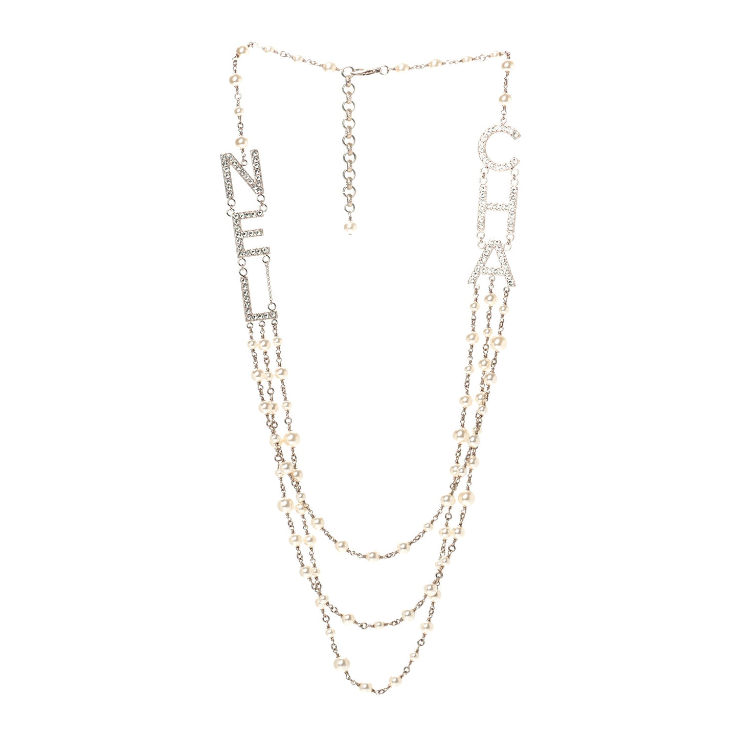 Pearl Crystal Cha-Nel Logo Necklace Gold