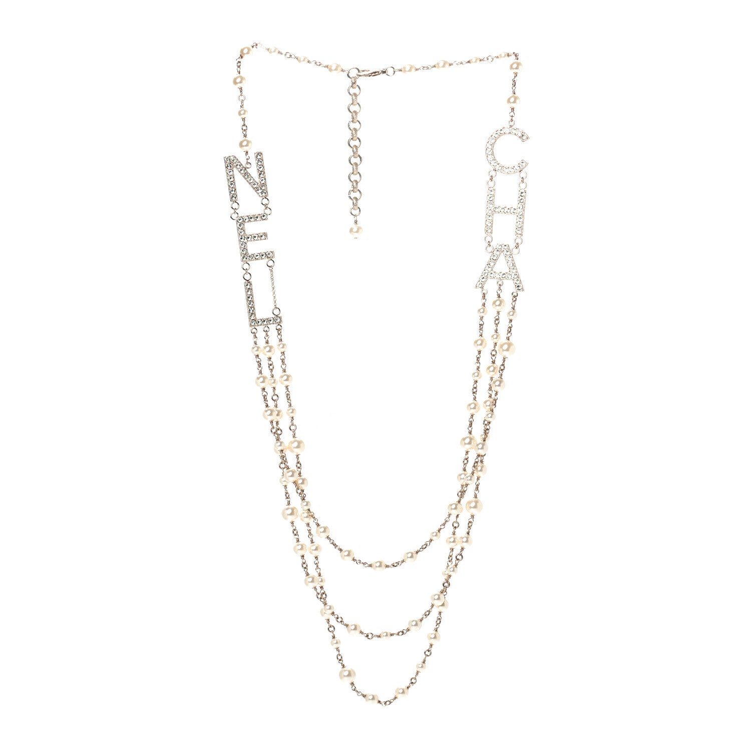 Chanel Pearl Crystal Cha-Nel Logo Necklace Gold 1 of 4