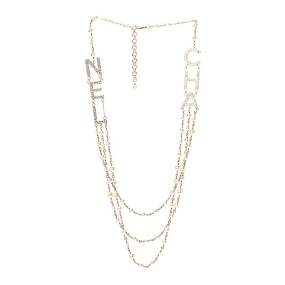 Chanel Pearl Crystal Cha-Nel Logo Necklace Gold 1 of 4