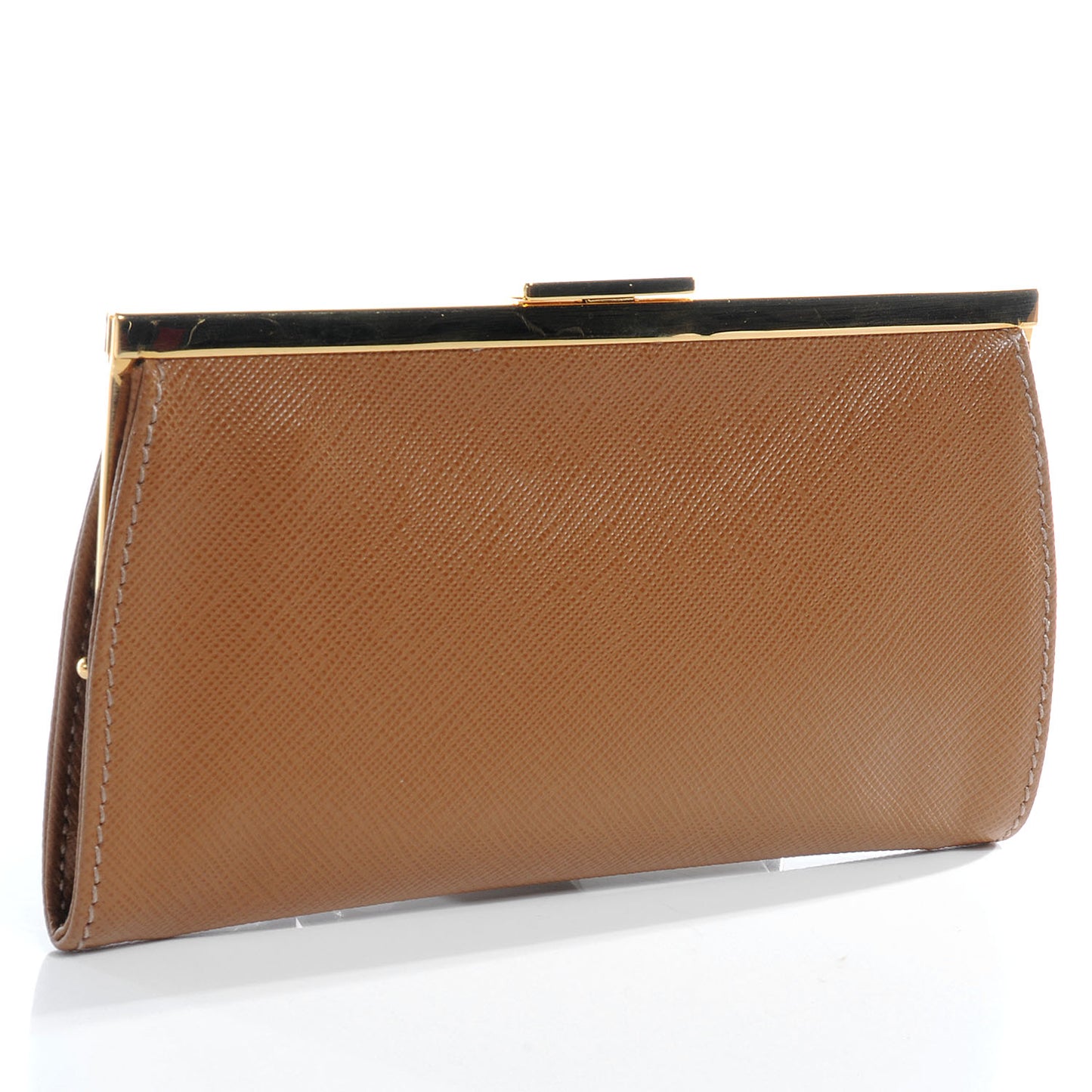 Saffiano Kiss Lock Clutch Caramel