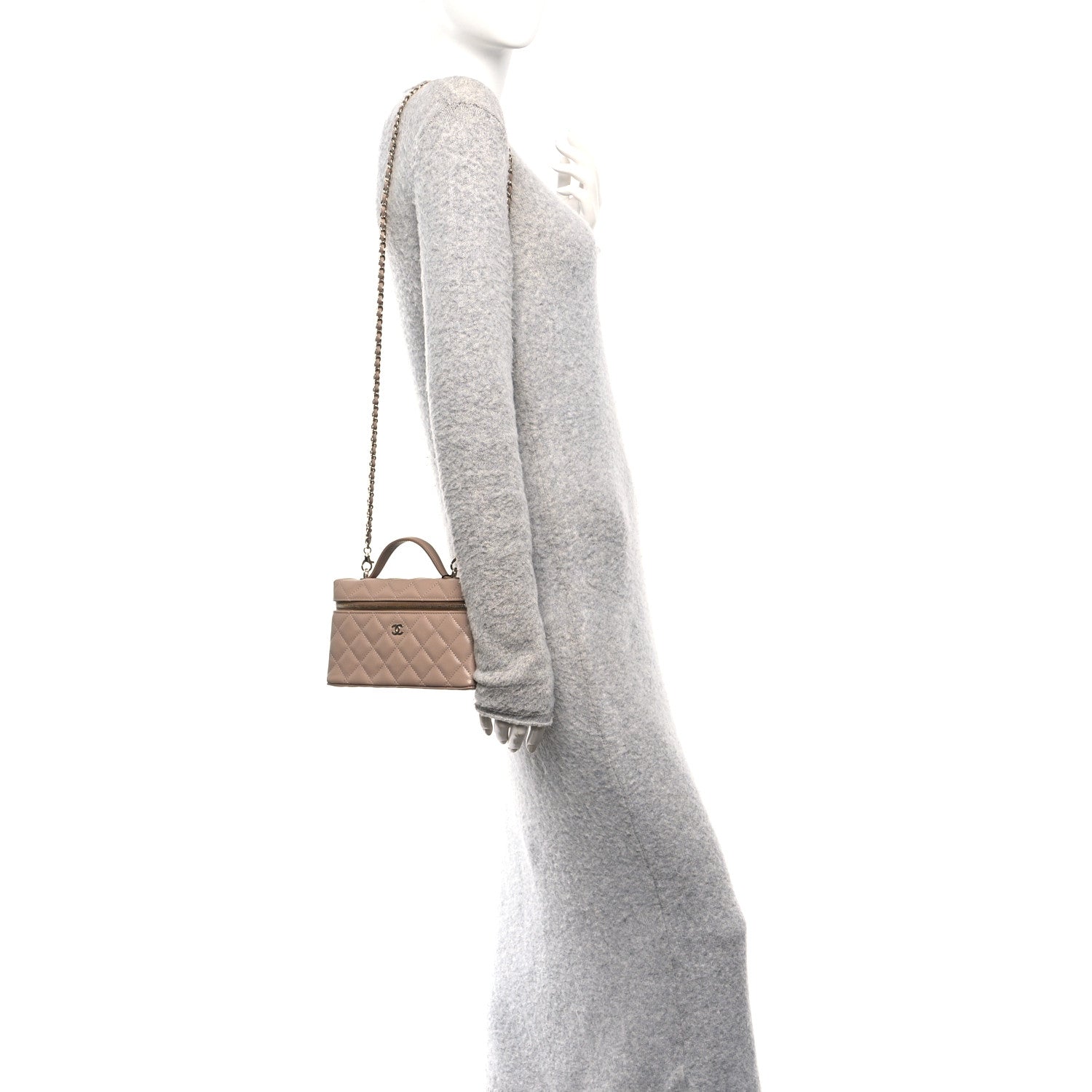 Chanel Caviar Quilted Top Handle Slim Vanity With Chain Dark Beige 2 of 11