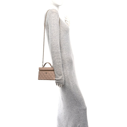 Chanel Caviar Quilted Top Handle Slim Vanity With Chain Dark Beige 2 of 11