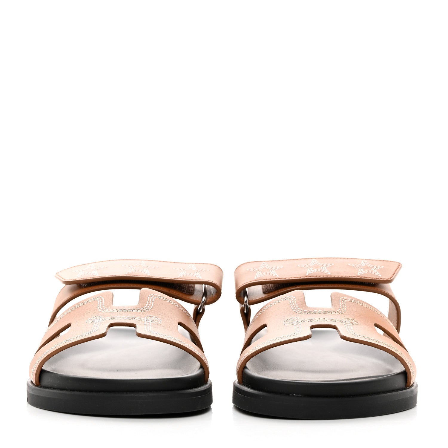 Hermes Calfskin Embroidered Womens Chypre Sandals 38 Natural 2 of 16