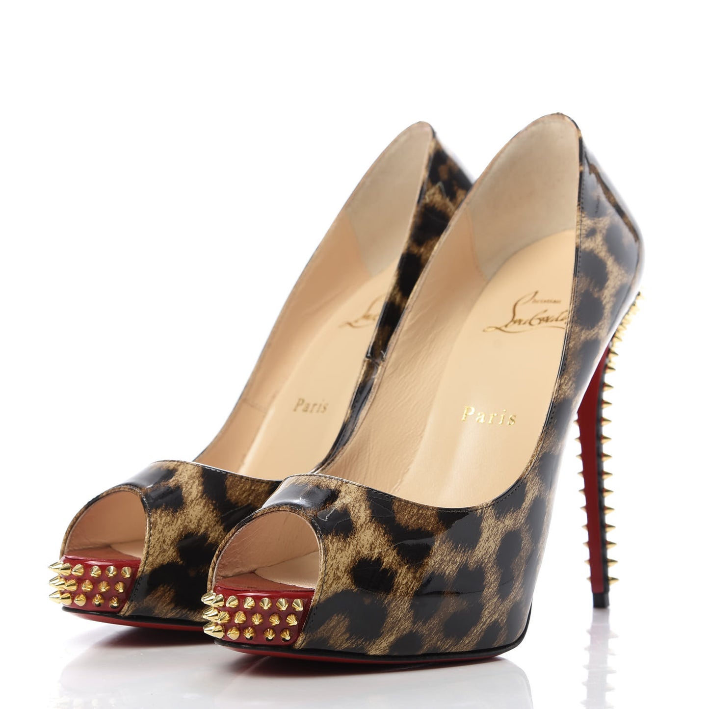 Patent Leopard New Very Prive Spikes 120 Pumps 38 Brown