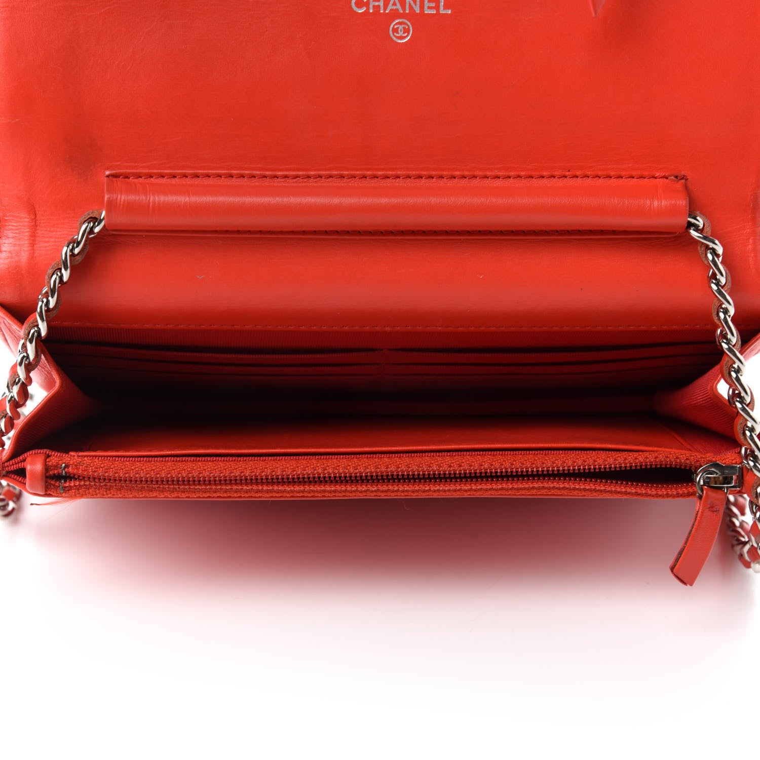 Chanel Patent Quilted Wallet On Chain WOC Red 5 of 14