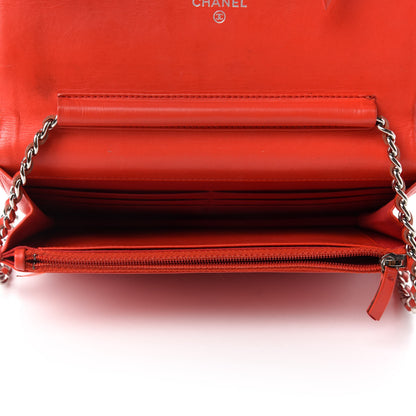 Chanel Patent Quilted Wallet On Chain WOC Red 5 of 14