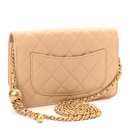 Chanel Lambskin Quilted CC Pearl Crush Wallet on Chain WOC Beige 2 of 11