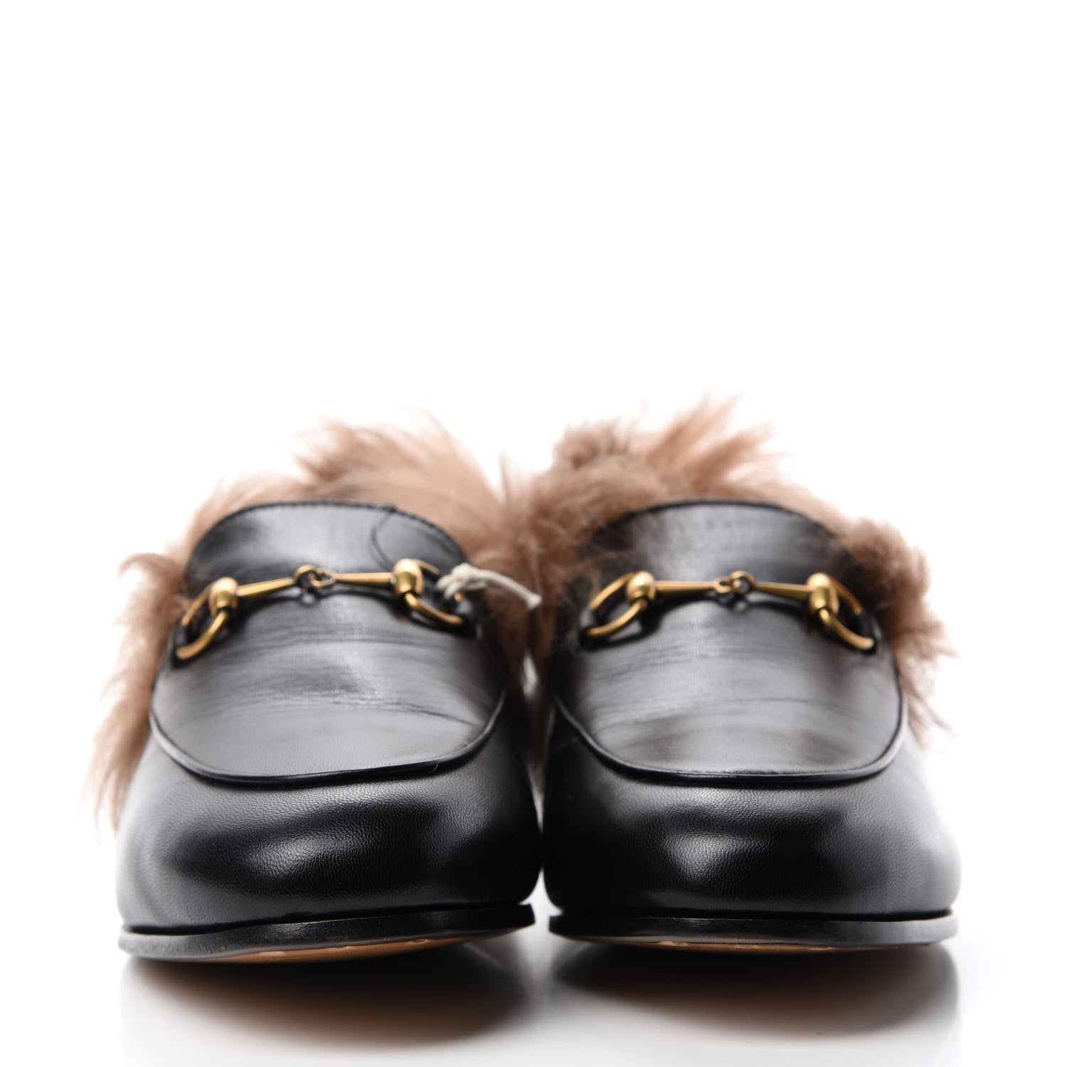 Gucci Malaga Kid Fur Womens Jordaan Loafers 38 Black Natural 2 of 8