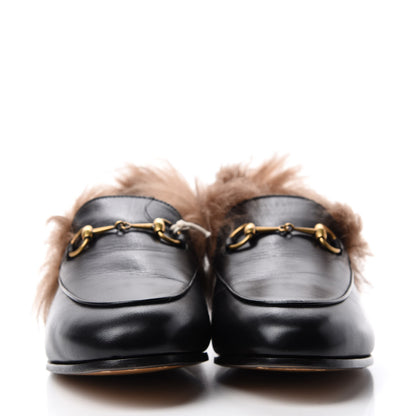 Gucci Malaga Kid Fur Womens Jordaan Loafers 38 Black Natural 2 of 8