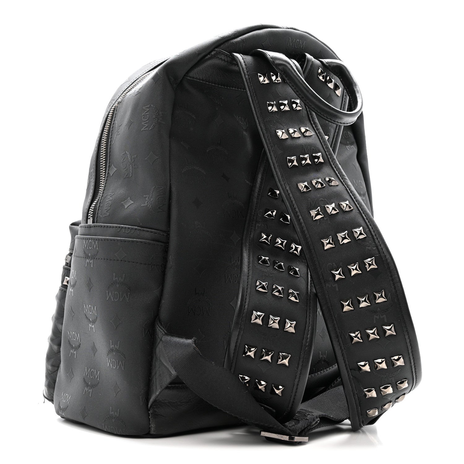 MCM Nylon Monogram Studded Stark Medium Backpack Black 3 of 16