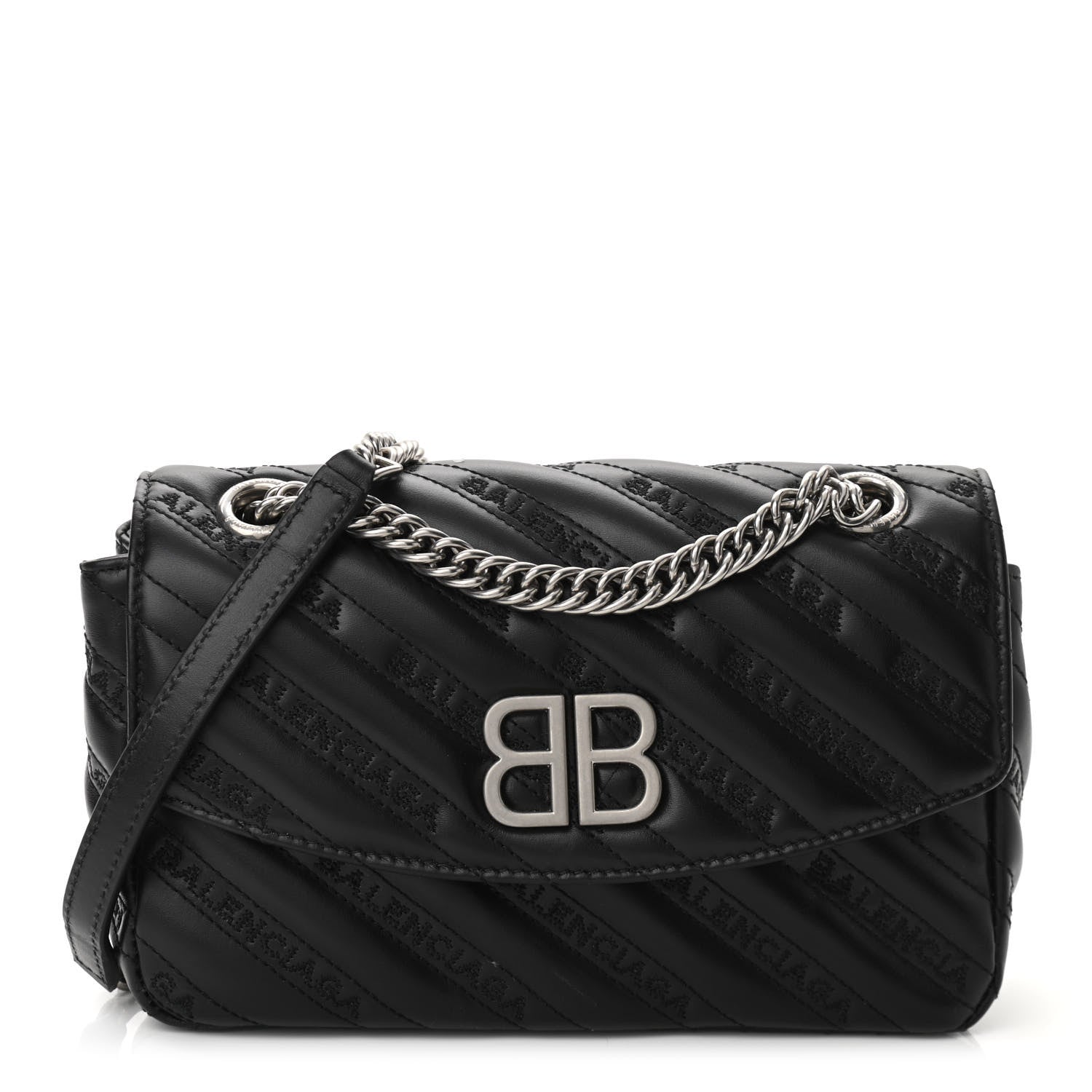 Balenciaga Calfskin Logo Matelasse S BB Round Shoulder Bag Black 1 of 8