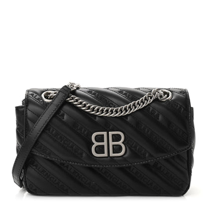 Balenciaga Calfskin Logo Matelasse S BB Round Shoulder Bag Black 1 of 8