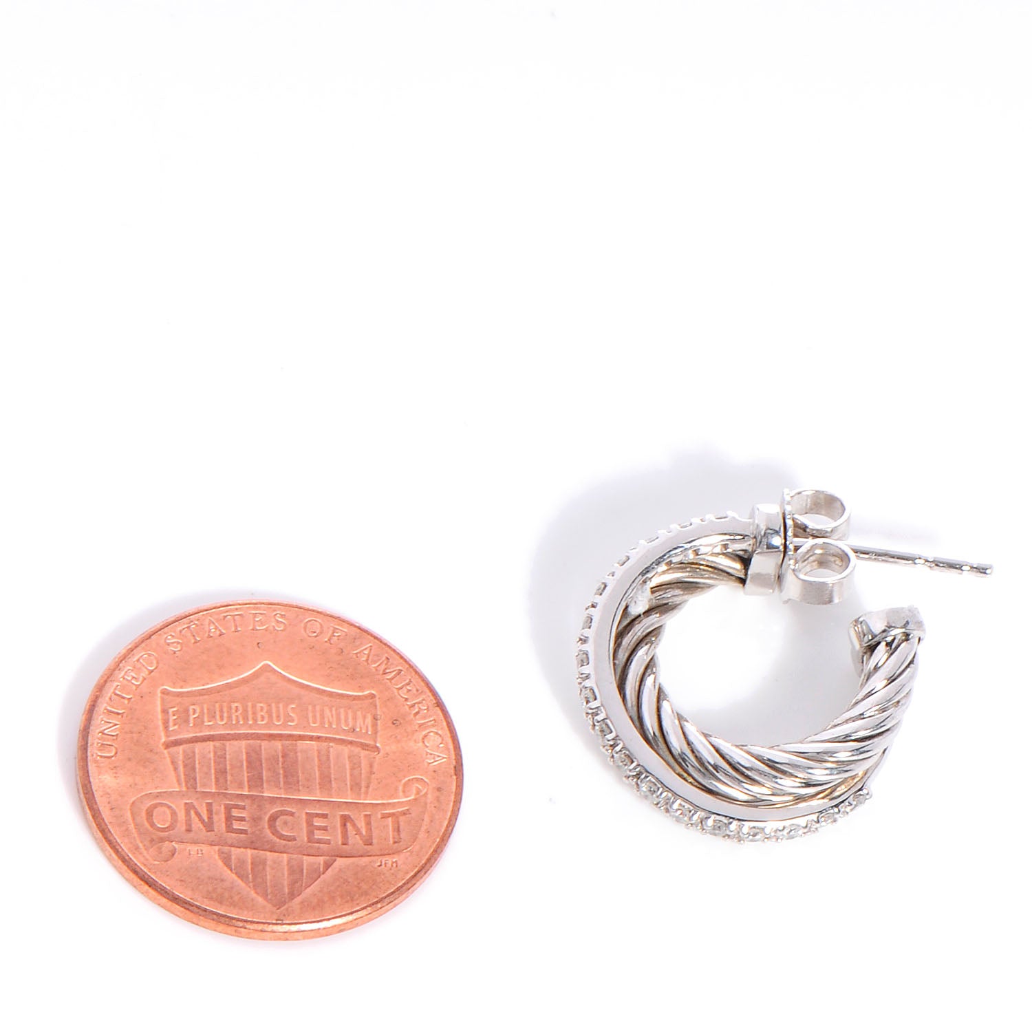 David Yurman Sterling Silver and Diamonds Crossover Cable Hoop Earrings 2 of 6