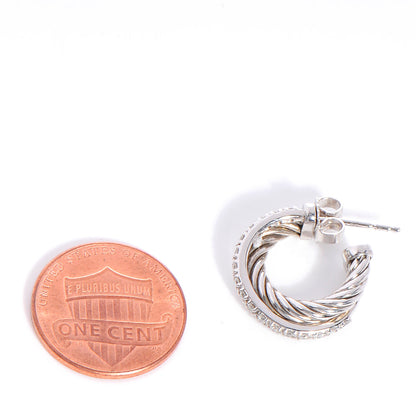 David Yurman Sterling Silver and Diamonds Crossover Cable Hoop Earrings 2 of 6