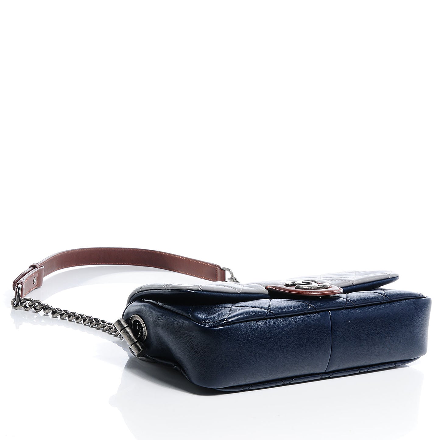 Iridescent Calfskin Tri-Color Country Chic Flap Navy Blue