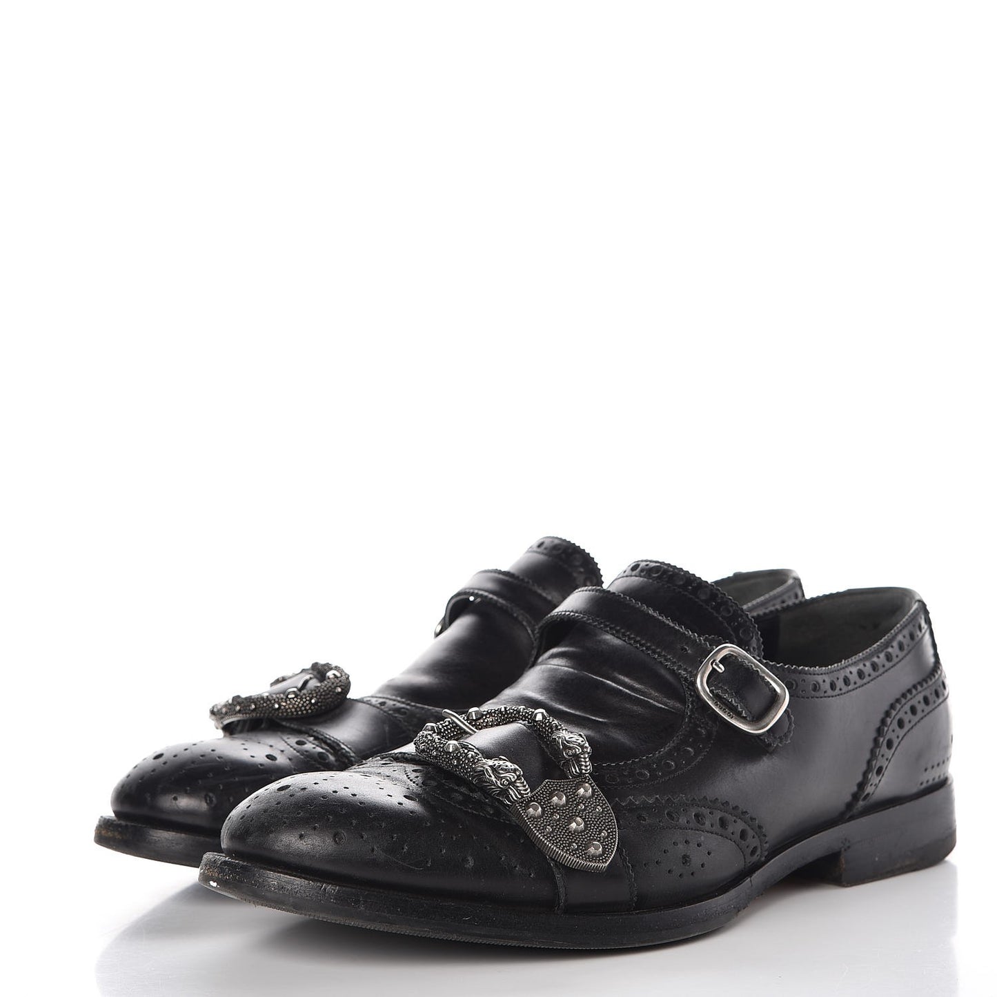Calfskin Bee Embroidered Mens Queercore Brogue Wingtip Monk Strap Loafers 7.5 Black