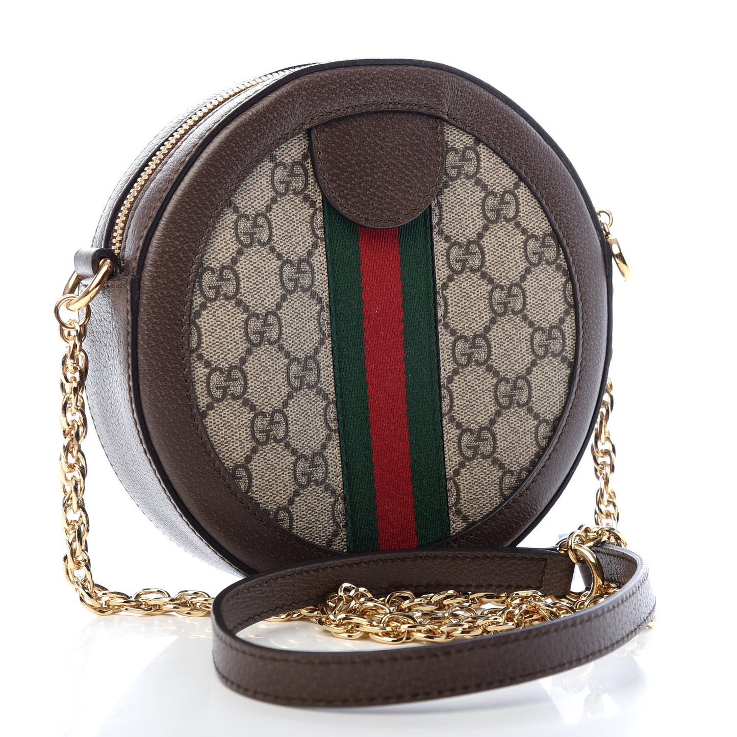 GG Supreme Monogram Web Mini Ophidia Round Shoulder Bag Brown