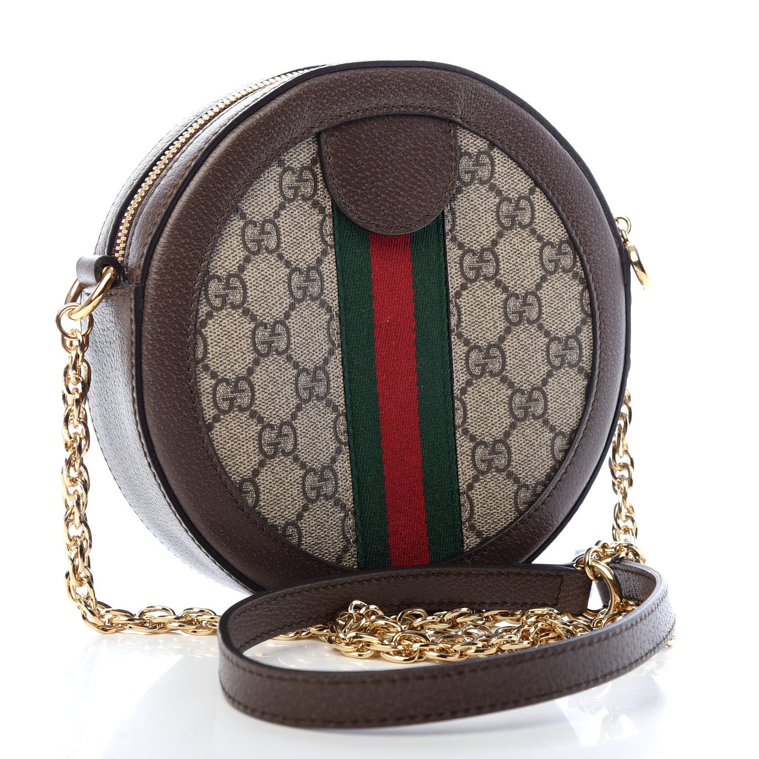 Gucci GG Supreme Monogram Web Mini Ophidia Round Shoulder Bag Brown 3 of 10