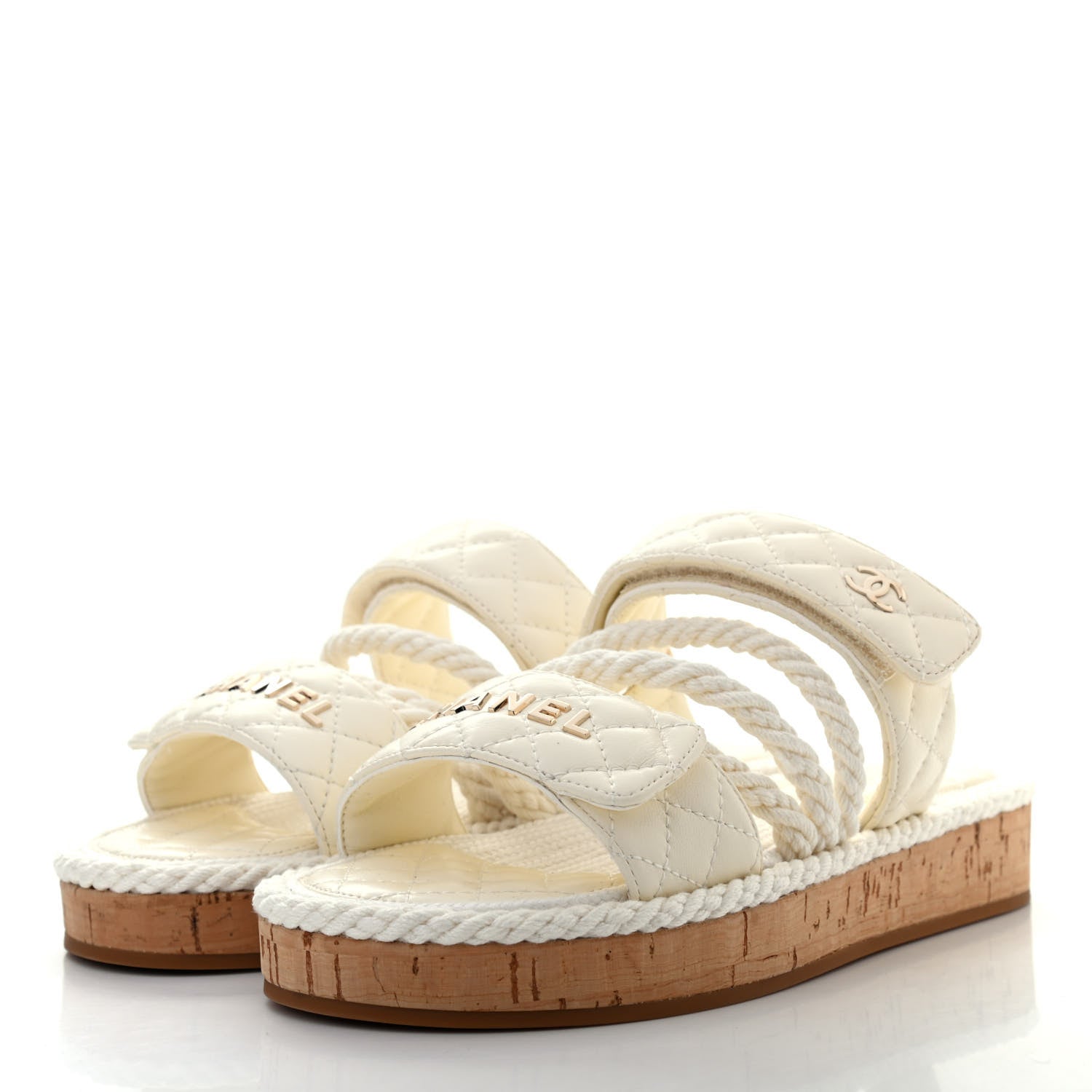 Chanel Cord Lambskin Quilted Logo Mules 36 White 3 of 7