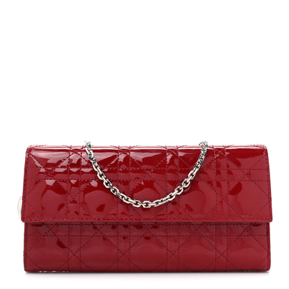 Christian Dior Patent Cannage Lady Dior Rendezvous Wallet On Chain Red 1 of 14
