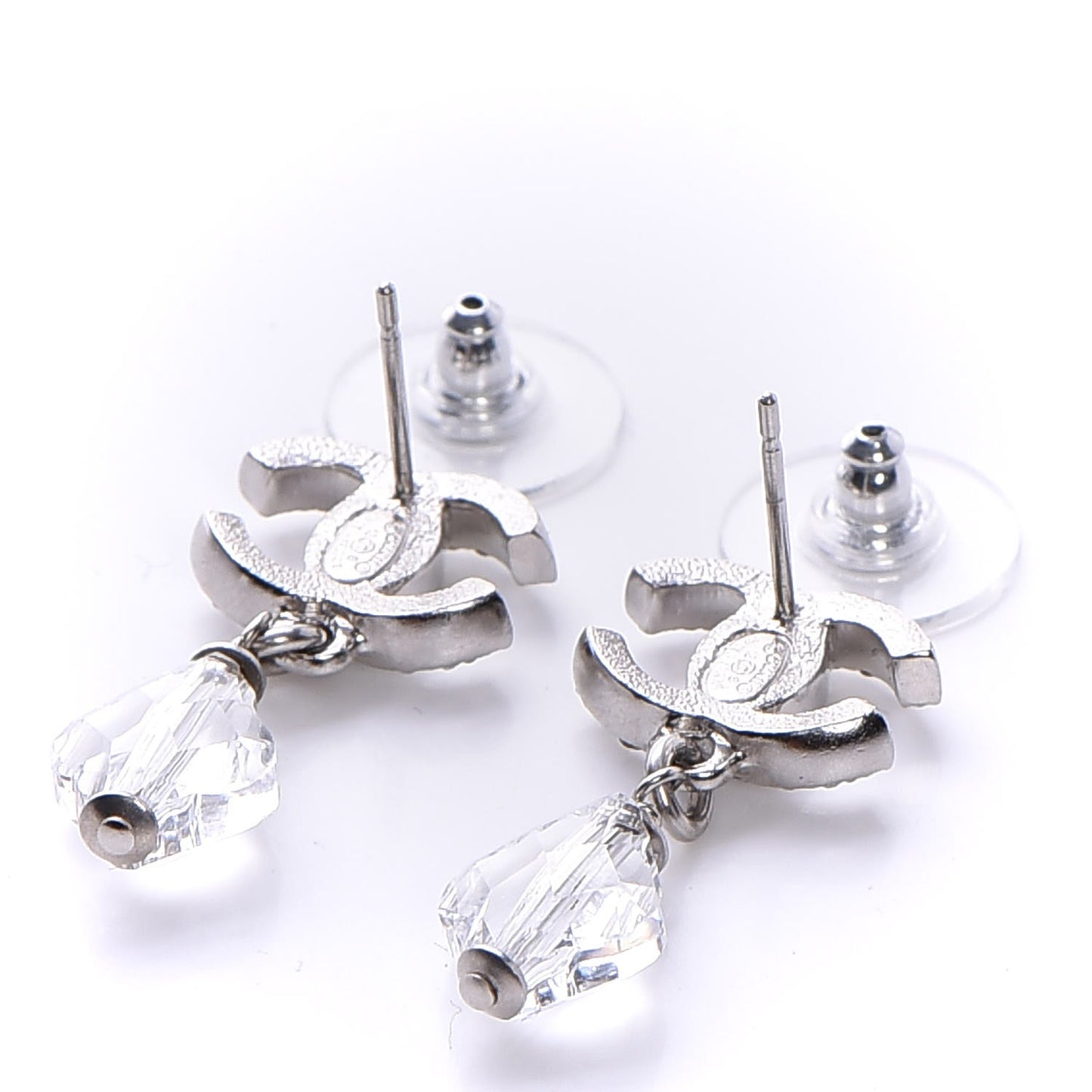 Crystal CC Drop Earrings Silver