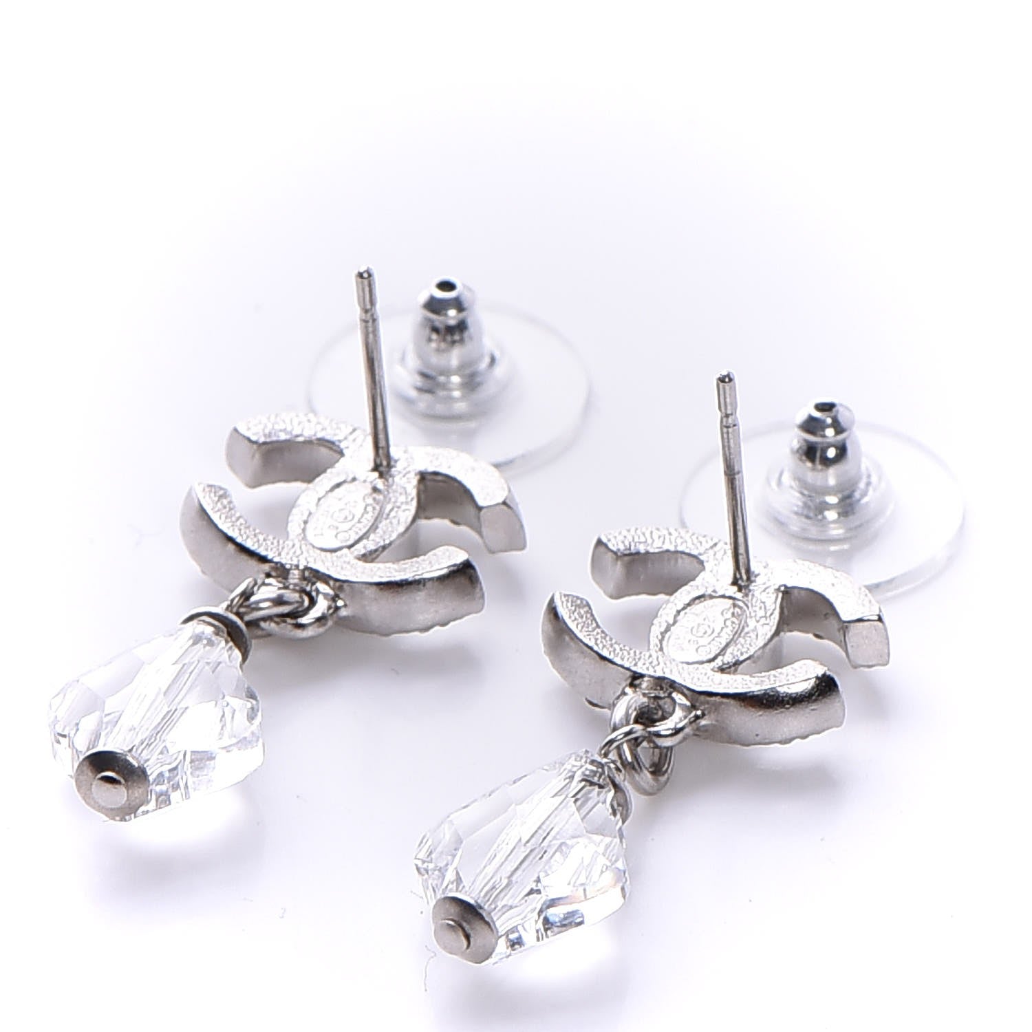 Chanel Crystal CC Drop Earrings Silver 4 of 5