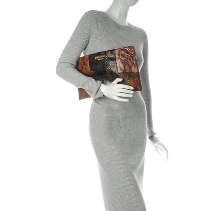 Prada Python Patch Pochette Clutch Bruciato 2 of 8