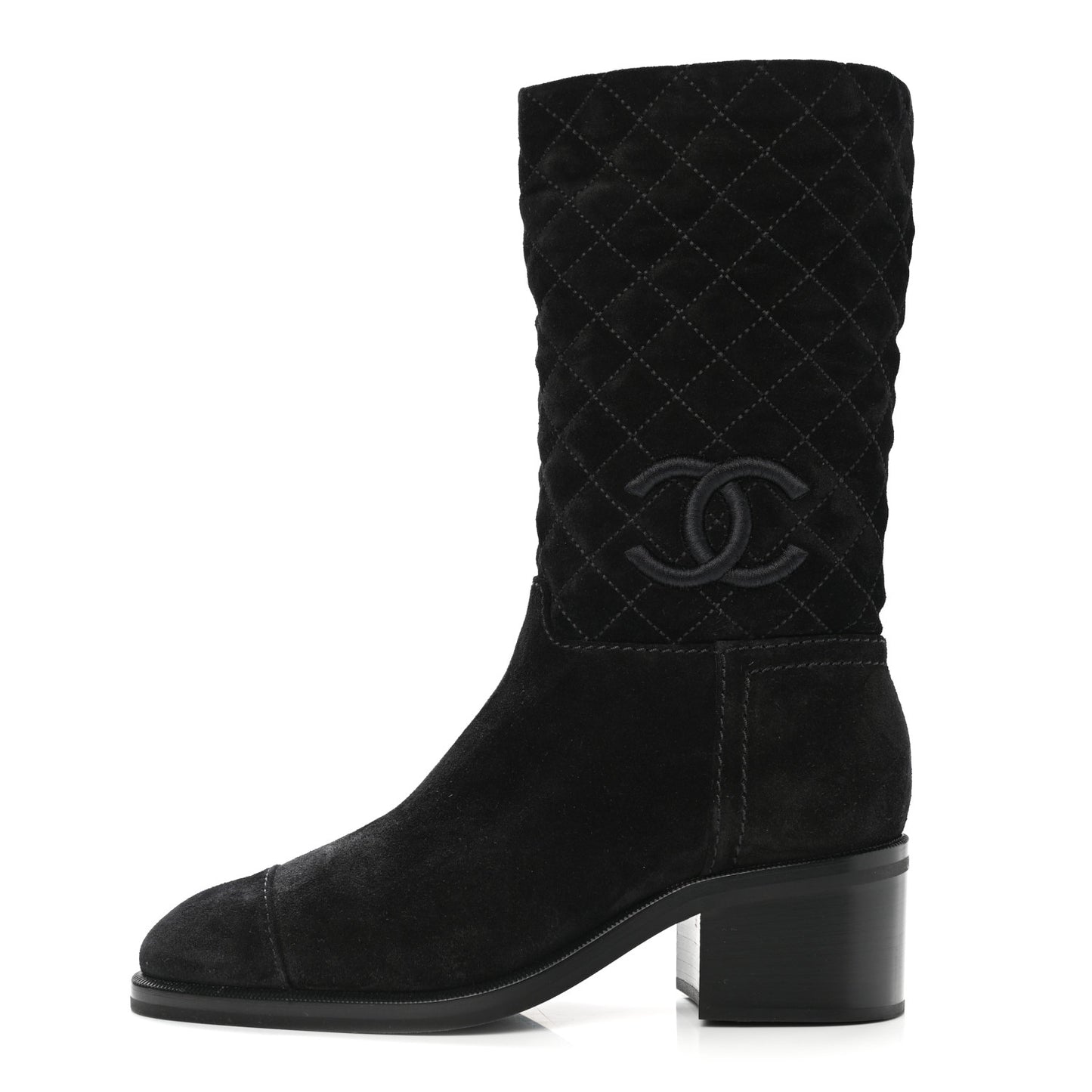 Suede Quilted CC High Boots 39 Black