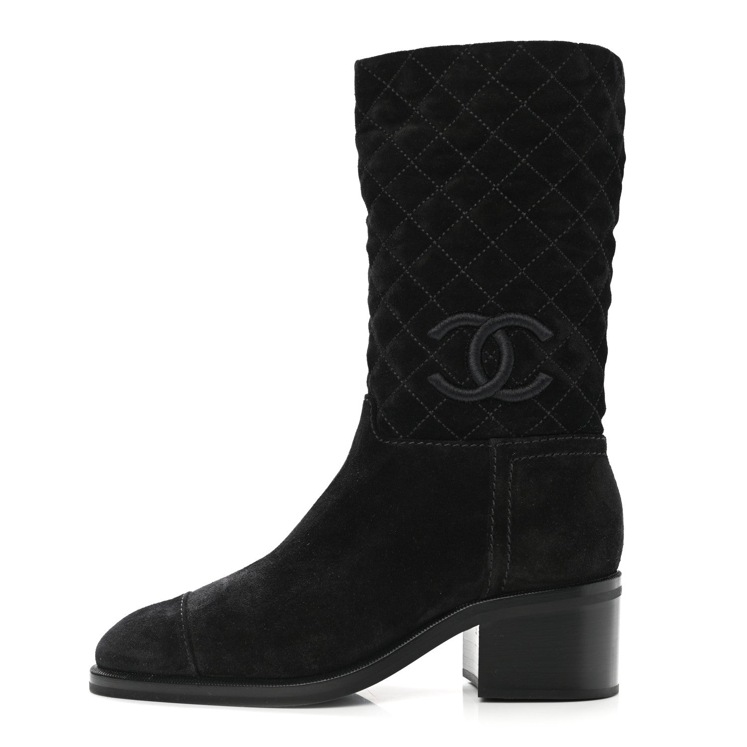Chanel Suede Quilted CC High Boots 39 Black 1 of 8