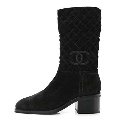Chanel Suede Quilted CC High Boots 39 Black 1 of 8