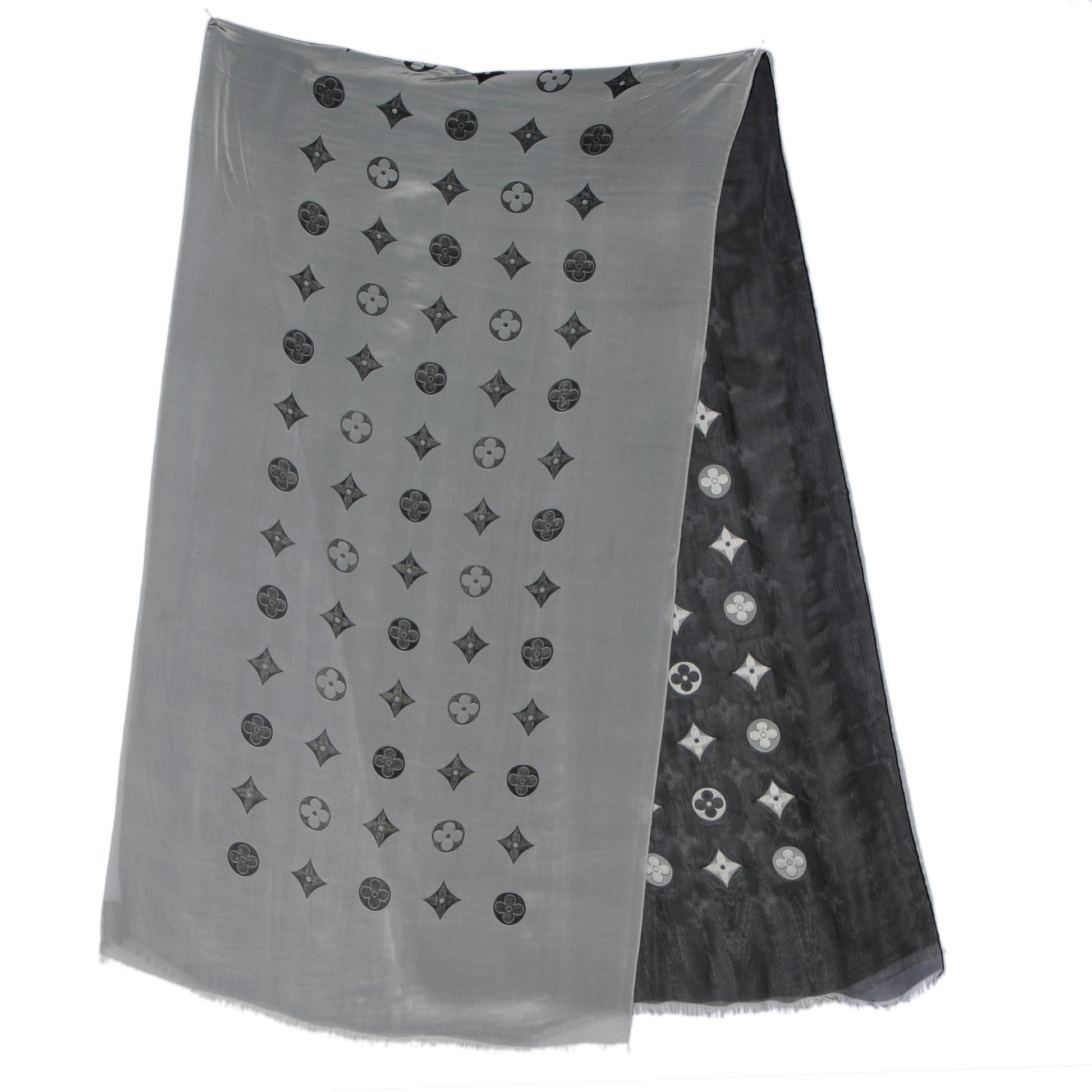 Louis Vuitton Silk Acetate Monogram St Petersbourg Stole Black Grey 3 of 5