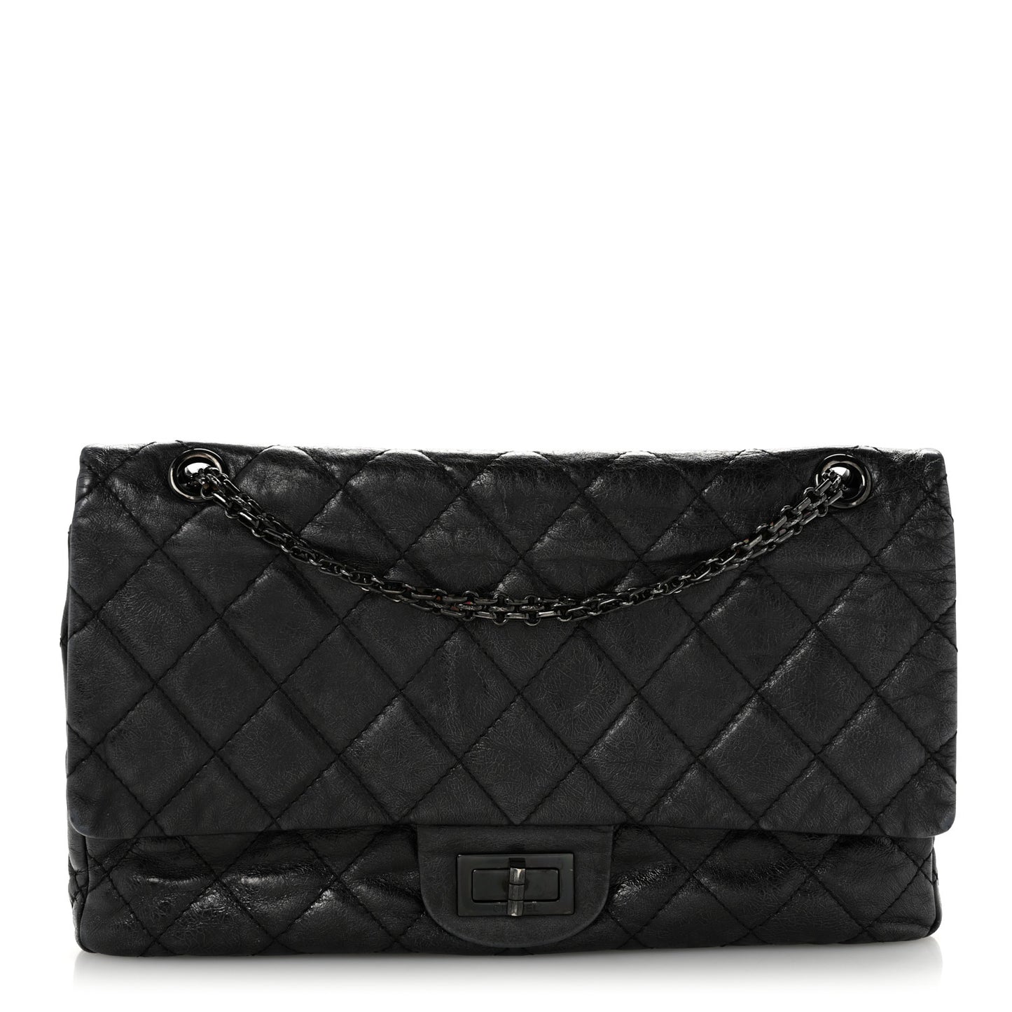 Metallic Aged Calfskin Quilted 2.55 Reissue 227 Flap So Black