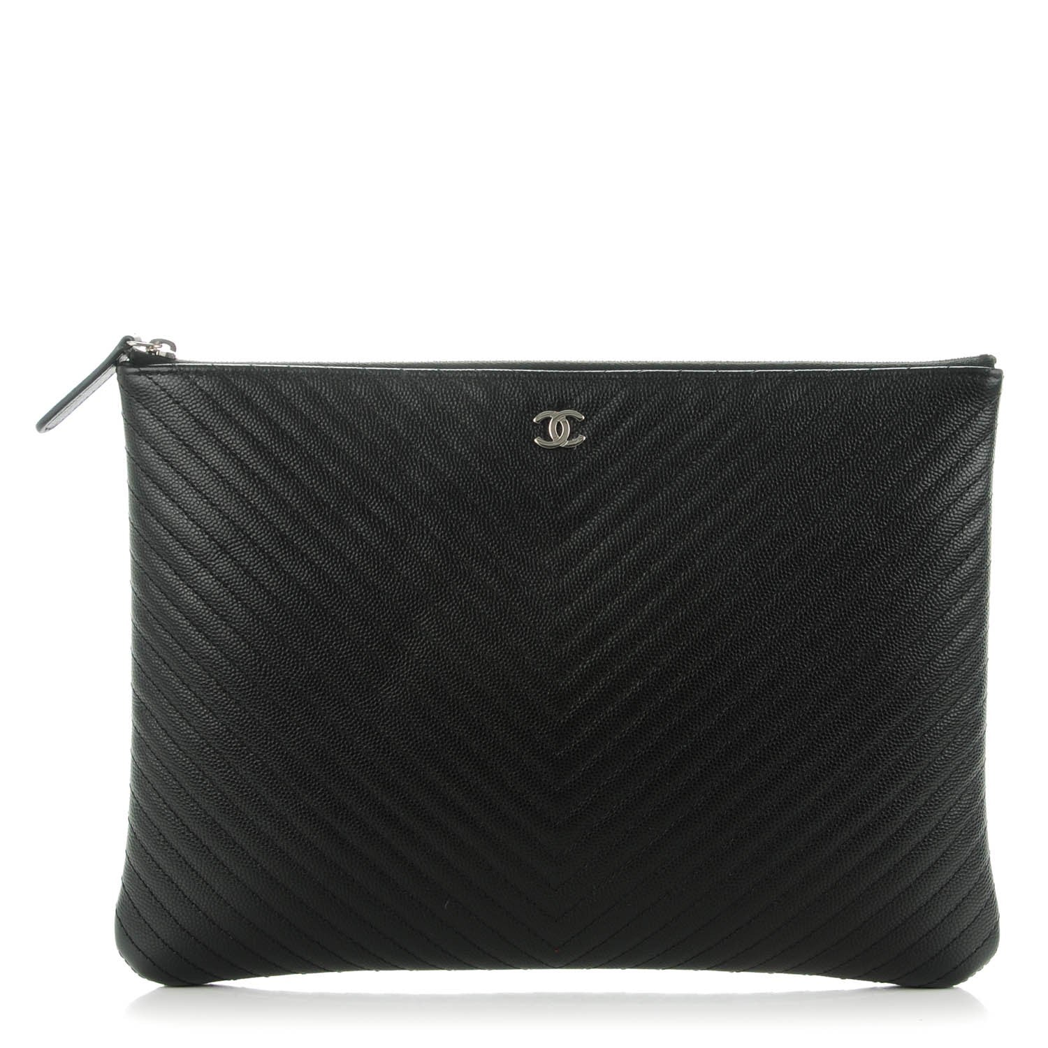 Chanel Caviar Chevron Medium Cosmetic Case Black 1 of 8
