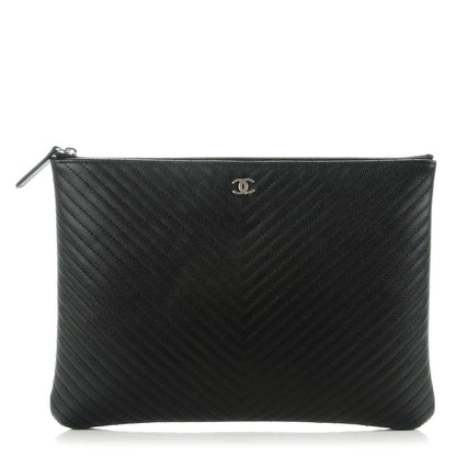 Chanel Caviar Chevron Medium Cosmetic Case Black 1 of 8