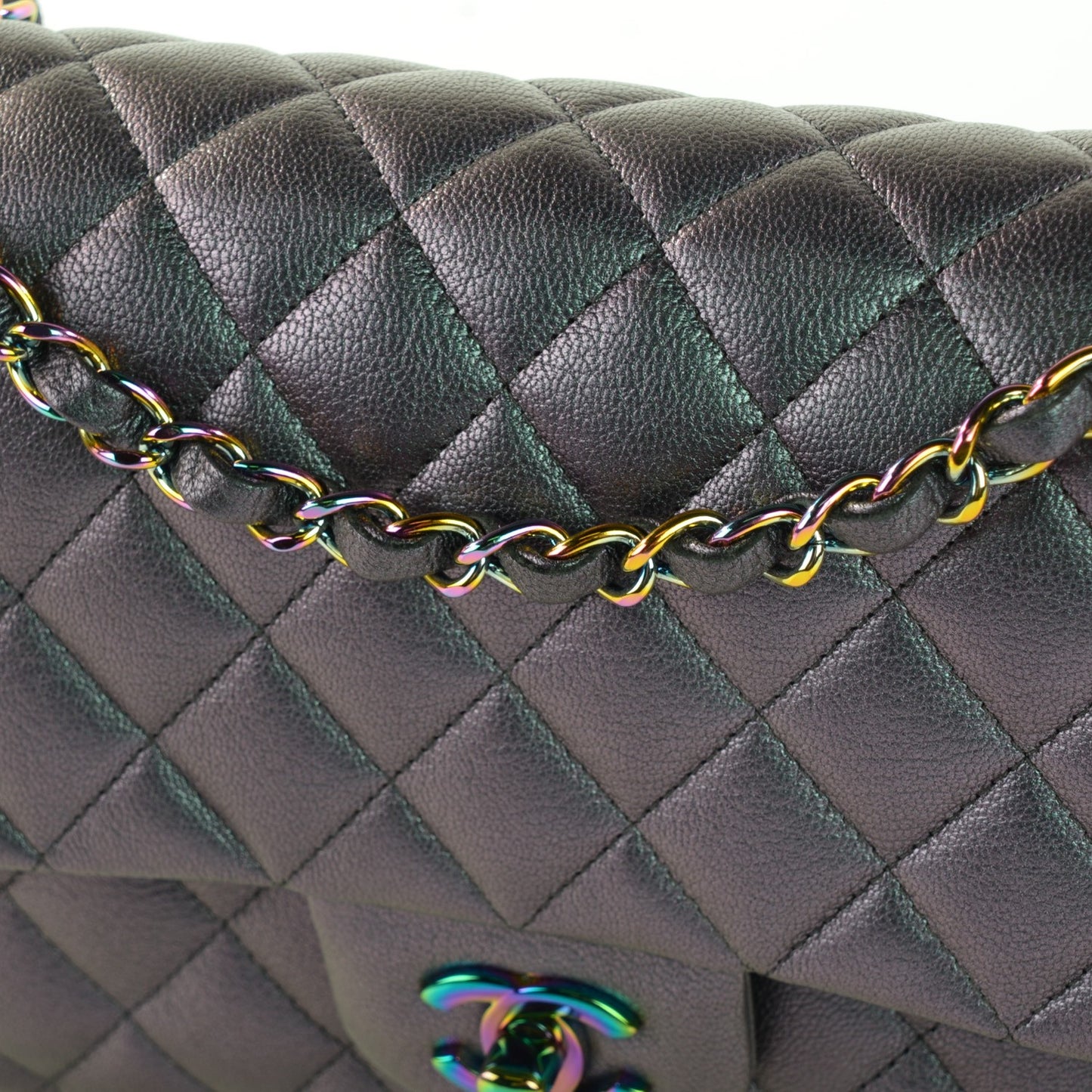 Iridescent Goatskin Quilted Medium Flap Purple